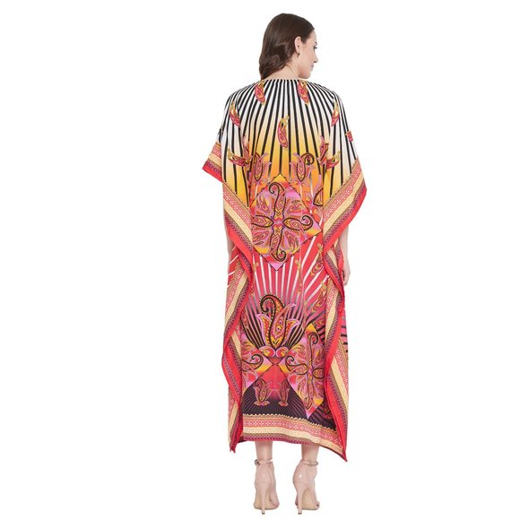 Women Plus Size Paisley Printed Multicolor Kaftan Maxi Dress by Gypsie Blu - Picture 7 of 9